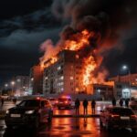 Пожар в Новомосковске в районе Гипсового завода после атаки БПЛА