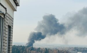 Возгорание после атаки БПЛА